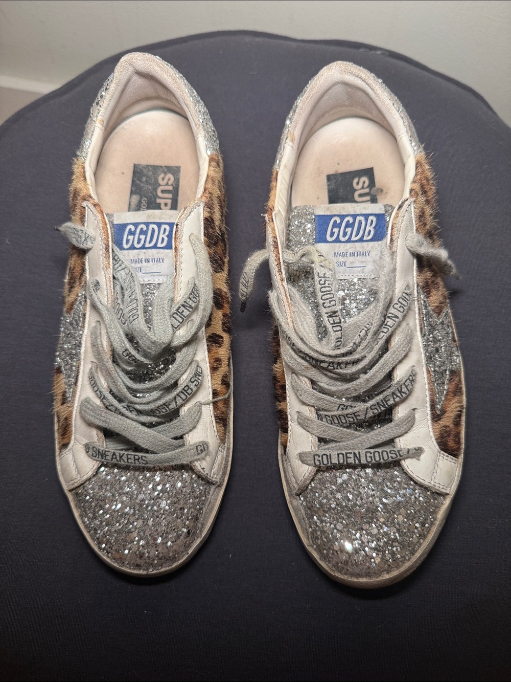 Golden Goose Silver Glitter & Leopard Accent Low-Top Sneakers